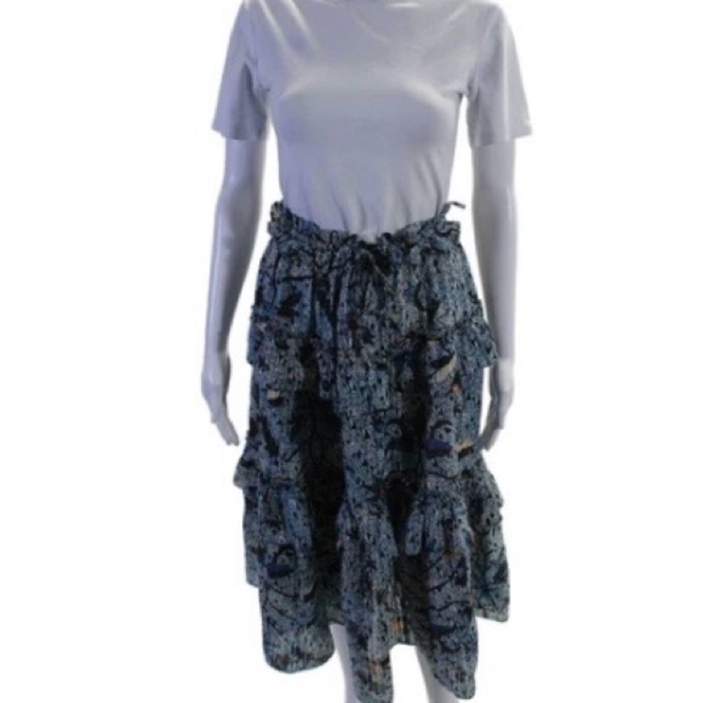 Ulla Johnson Navy Floral A-Line Skirt